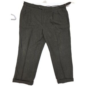 Paul Fredrick Pants Mens 44x27 Green Wool Tweed Pleated Dress Cuffed Classic